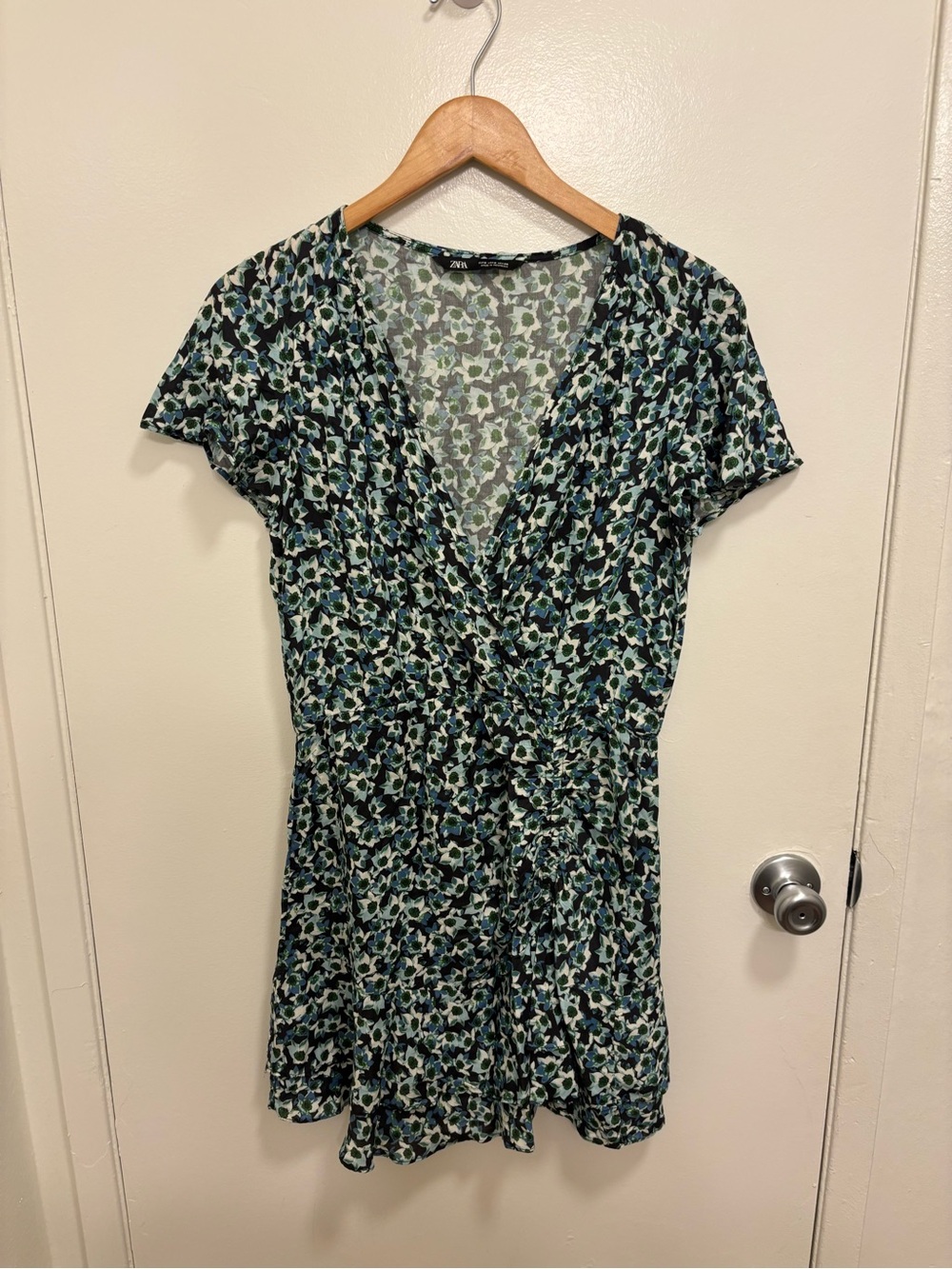 Zara Teal and Black Floral Wrap Dress